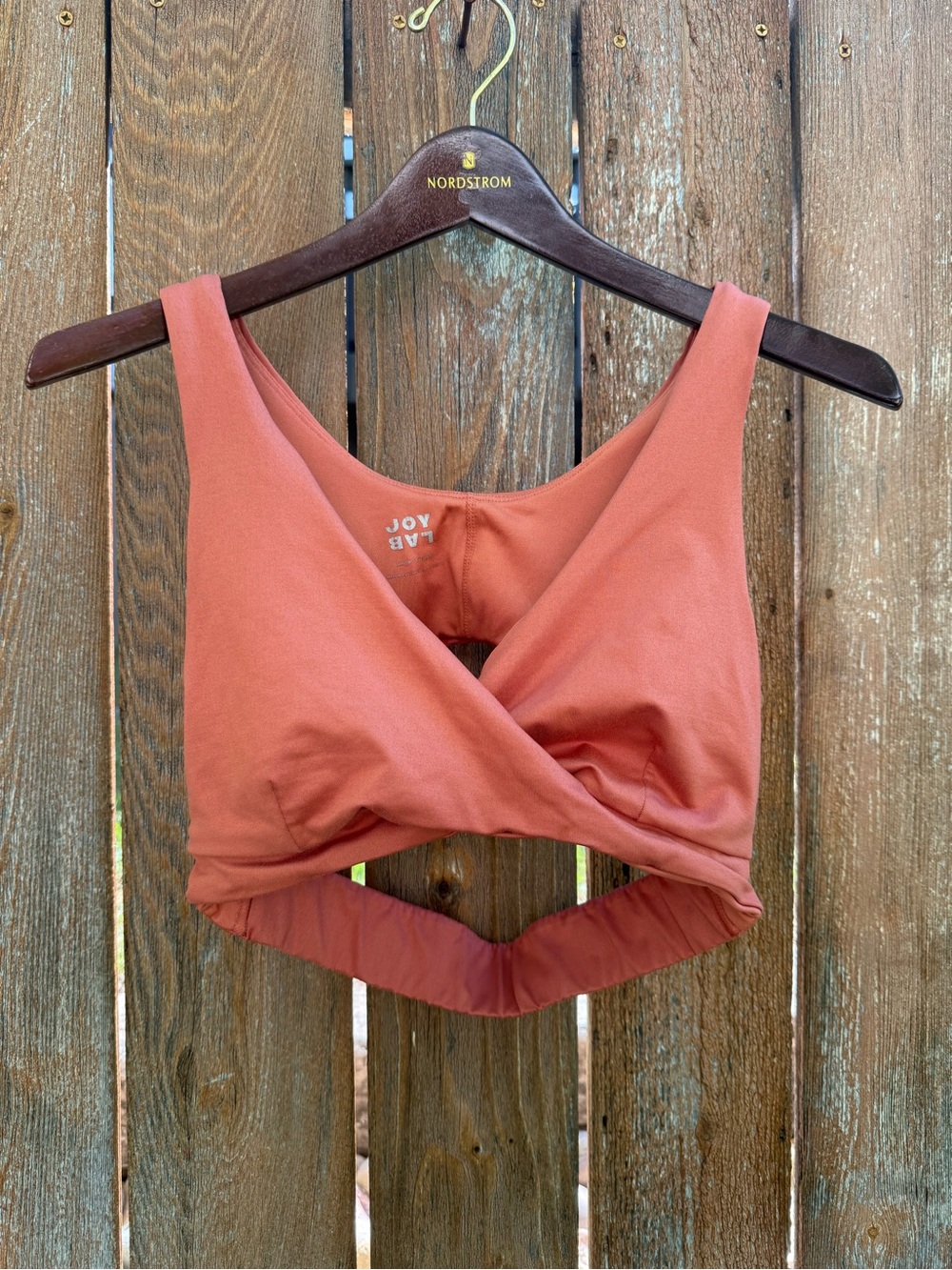JOYLAB Women’s Rust Orange Wrap-Front Sports Bra Back Cut Out Size Large